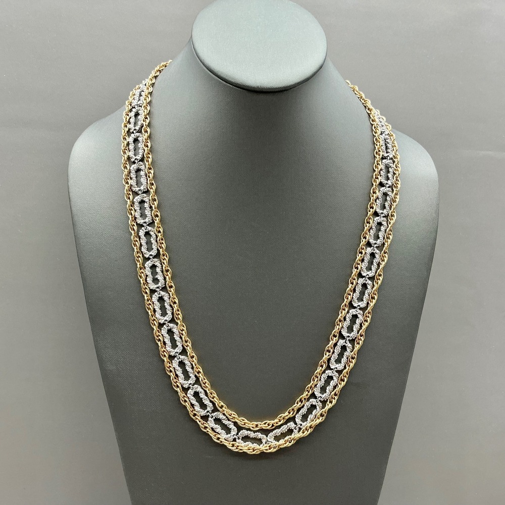 Vintage Crown Trifari Necklace Gold Silver Tone Multi Strand Textured Chain 23"